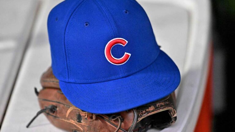 Chicago-Illinois-USA-A-stock-photo-of-a-Chicago-Cubs-baseball-hat-and-glove